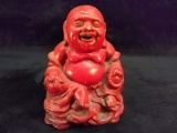 Vintage Spelter Red Smoking Buddha