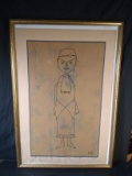 Framed Penned Drawing-Far Eastern Lady-signed Klee