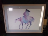 Framed Watercolor-Native American Lady on Horse