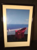 Framed Print-Wicker Chair at the Ocean