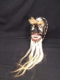 Native American Wooden Tribal Mask-Black Face/White Beard