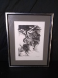 Framed Chalk-Owl in Flight-Artist Proof signed not legible