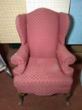 Upholstered Wing Chair w/ Carved Ball and Claw Feet
