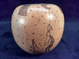 Native American Pottery Lamp Vase signed Ras-ku-mana