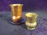 Collection 2 Hammered Copper Vases and Hammered Saucer