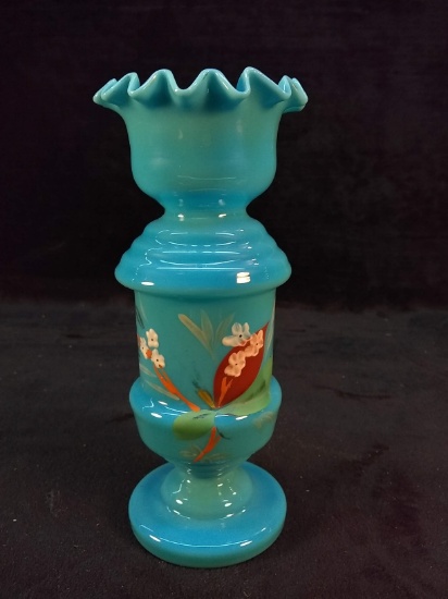 Hand Blown Hand painted Ruffled Edge Vase