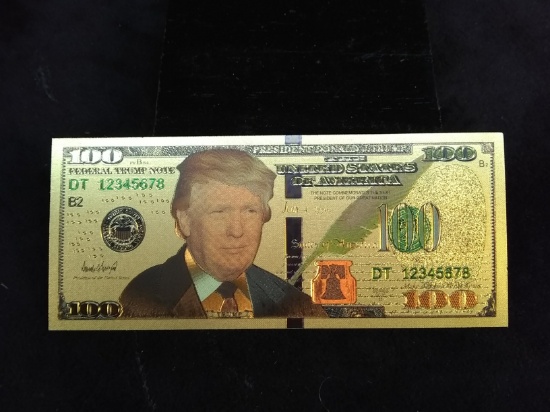24kt Gold Plated Novelty Commemorative Donald Trump $100 Bank Note