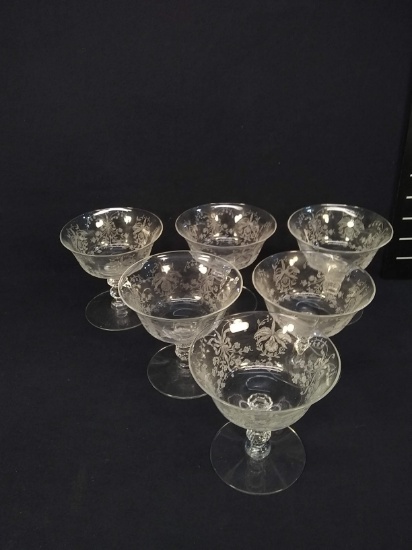 Collection 6 Vintage Etched Thistle Goblets