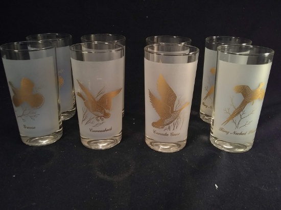 Collection 6 Frosted 24kt Gold Overlay Wildlife Tea Glasses