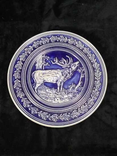 Vintage Blue Pottery Stag Plate-Germany