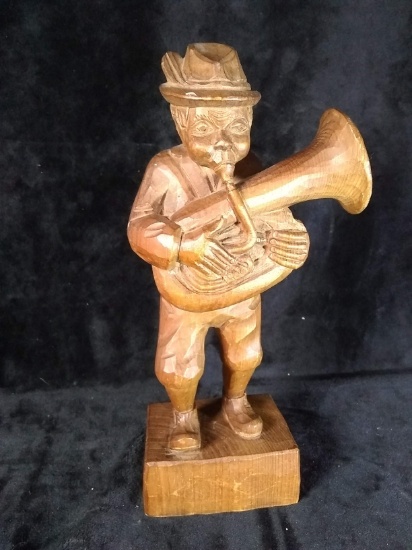 Hand Carved Wooden German Figure-Man with Tuba