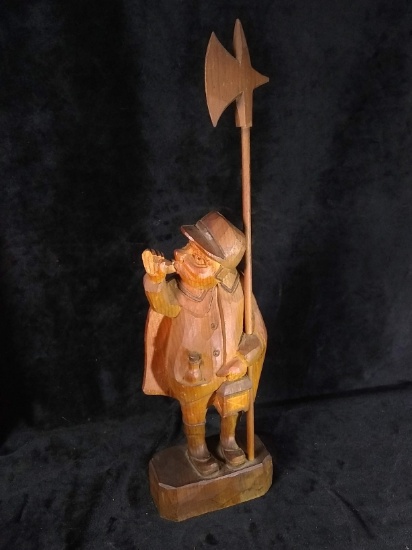 Hand Carved Wooden German Figure-Man with Ax (broken Bugle)