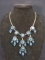 Costume Jewelry-Blue Pyramid Shape Pendant Necklace