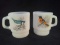 Pair Vintage Milk Glass Carnival Glass Fire King Bird Mugs