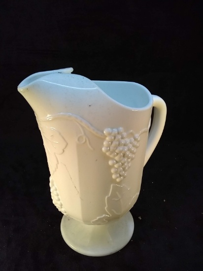 Vintage Milk Glass Grape & Leaf Pitcher