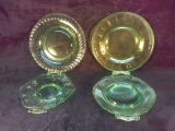 Collection 4 Assorted Green Depression Vaseline Plates