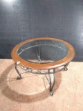 Contemporary Wood, Metal & Glass Top Coffee Table