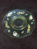 Green Depression Vaseline and Hand painted Serving Plate