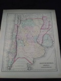 Antique 1800s Colored J.H. Colton Lithograph Map-Argentine Republic Chili