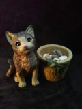 Decorative Resin Cat and Planter Combo