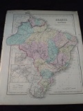 Antique 1800s Colored J.H. Colton Lithograph Map-Brazil and Guyana