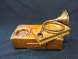 Vintage Man's Change Valet with Bugle Horn and Leather Book Decoration