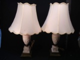 Pair Vintage Porcelain Cherub and Spelter Lamps