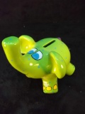 Hand painted Green Elephant Bank signed Puti
