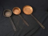 Collection 3 Wrought Iron and Copper Dippers and Strainers