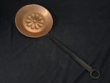 Wrought Iron and Copper Coal Pan with Hammered Flower Detail