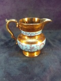 Antique Copper Luster Pitcher-Decorated with Blue Stripe