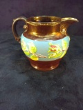 Antique Copper Luster Pitcher-Raised Relief Flower Band