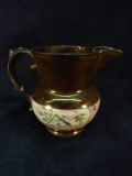 Antique Copper Luster Pitcher-Pink and White Band