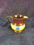 Antique Copper Luster Miniature Yellow with Blue Dots Pitcher