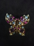 Vintage Rhinestone Butterfly Brooch-Pink Amethyst