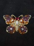 Vintage Rhinestone Butterfly Brooch-Purple and Gold