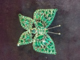 Vintage Rhinestone Butterfly Brooch-Green