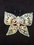 Vintage Rhinestone Butterfly Brooch-Clear