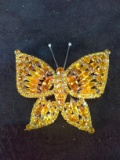 Vintage Rhinestone Butterfly Brooch-Orange