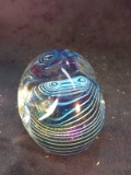 Artisan Studio Art Glass Paperweight-Blue Swirl and Iridescent