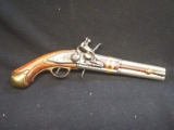 Historically Accurate Reproduction Flintlock Pistol-Pewter Colored Metal with Wooden Handle