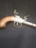Historically Accurate Reproduction Flintlock Pistol-Pewter Colored Metal with Wooden Handle
