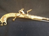 Historically Accurate Reproduction Flintlock Pistol-High Relief Spelter w/ Enameled Badge on Handle