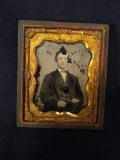 Antique Daguerreotype with Leather Frame-Distinguished Gentleman with Watch Chain
