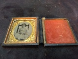 Antique Daguerreotype with Leather Frame-Child in Ladderback Chair