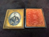 Antique Daguerreotype with Leather Frame-Gentleman  with picture Deterioration