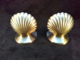 Pair Contemporary Brushed Metal Seashell Bookends