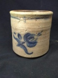 Vintage Blue Decorated Stoneware Rowe Pottery Crock-1989