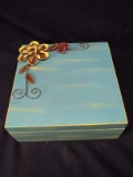 Decorative Wooden Box with Metal Flower Accents