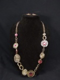 Costume Jewelry-Gold and Amethyst Rhinestone Necklace & Earrings